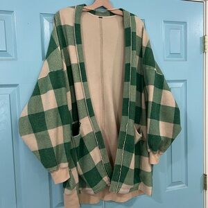 Free People Benji Cardi in green and plaid